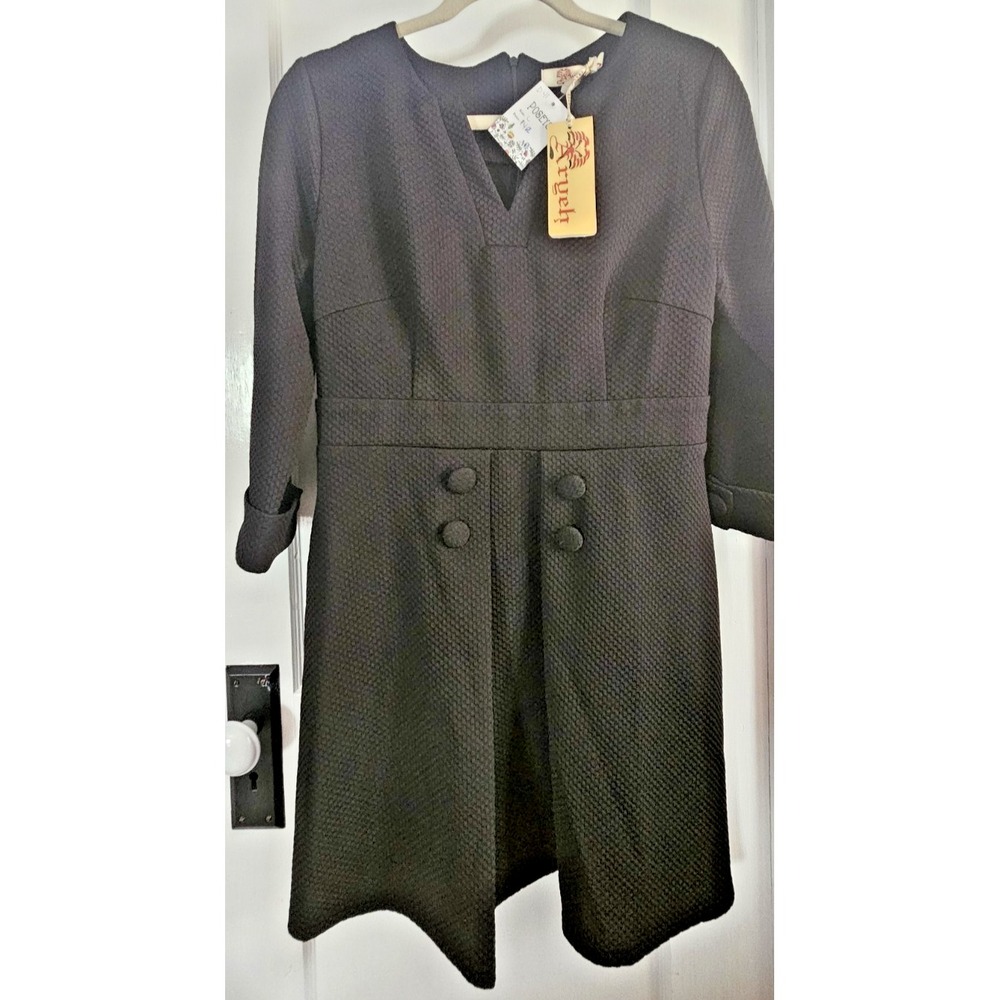 NWT ARYEH textured black dress 3/4 sleeve stretchy shift office dress L